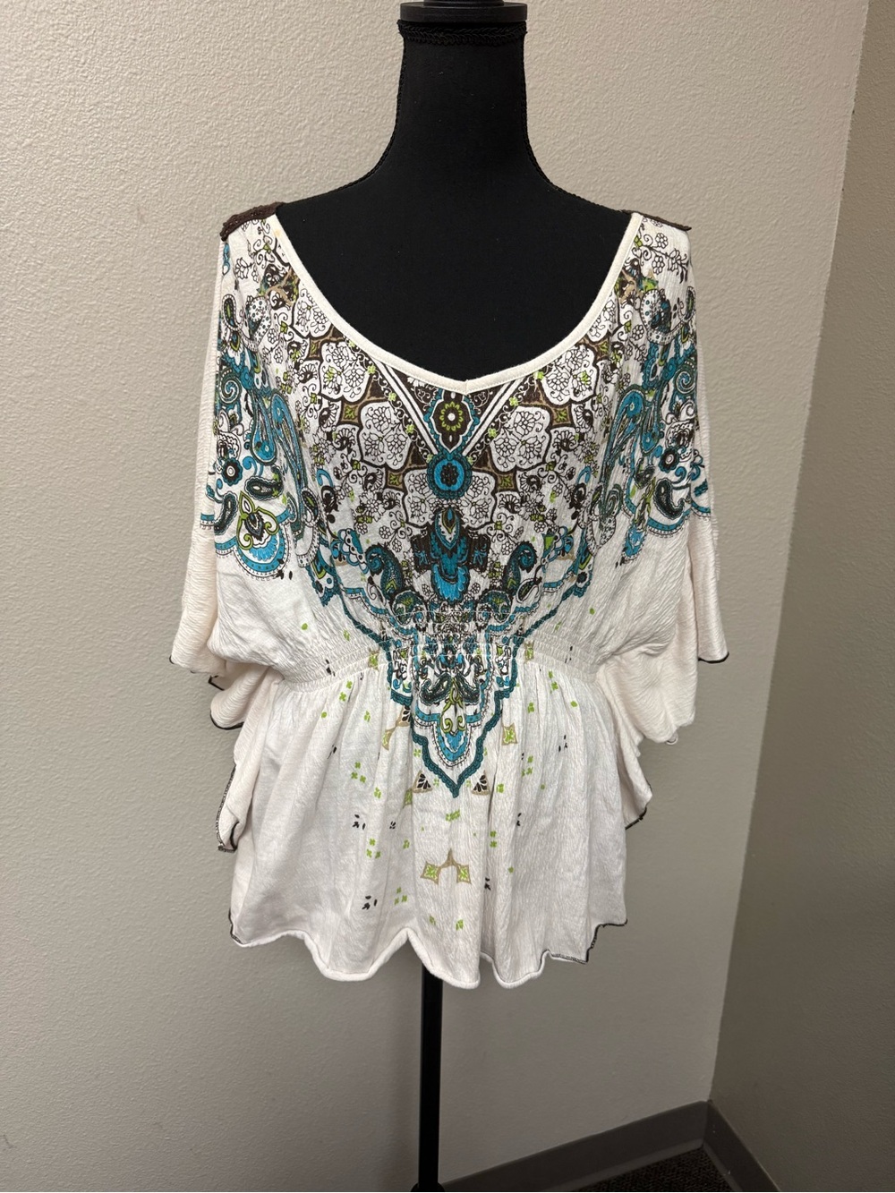 Cato XL Boho Paisley Peasant Top Crochet Lace Batwing Sleeve Blouse White - Picture 2 of 11